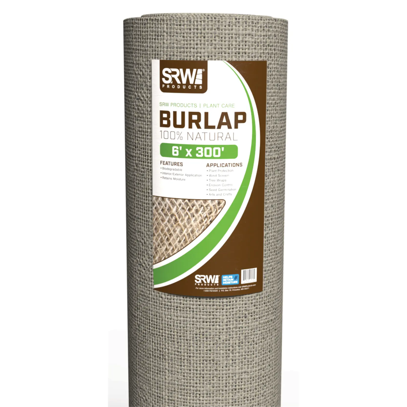 SRW Products, 6' x 300' 100% Natural Burlap roll for plant care.