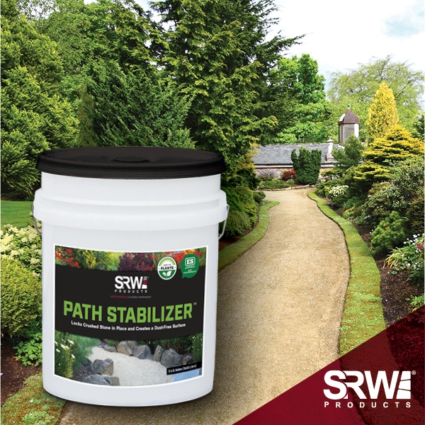 SRW Products Path Stabilizer product image in front a gravel path lined with trees and bushes